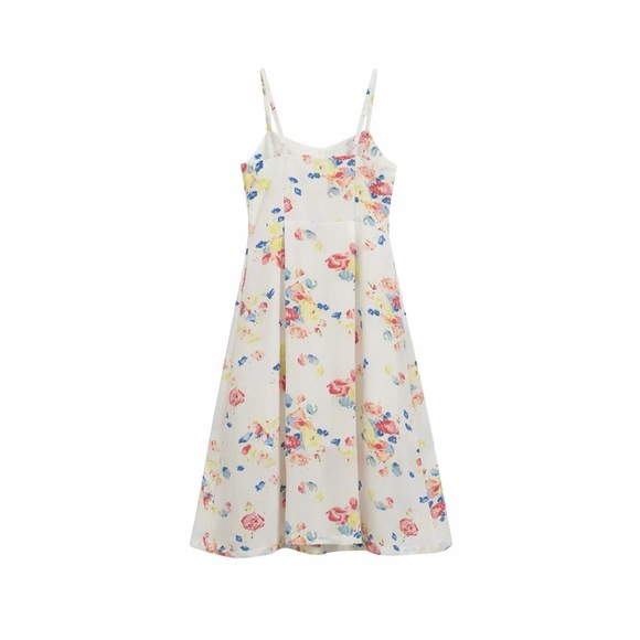 Uniqlo X Ines De La Fressange Ivory Floral Midi Dress Sz XS Prairie Pockets - Picture 3 of 6